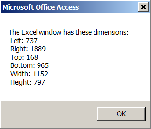 Wymiary okna Excel